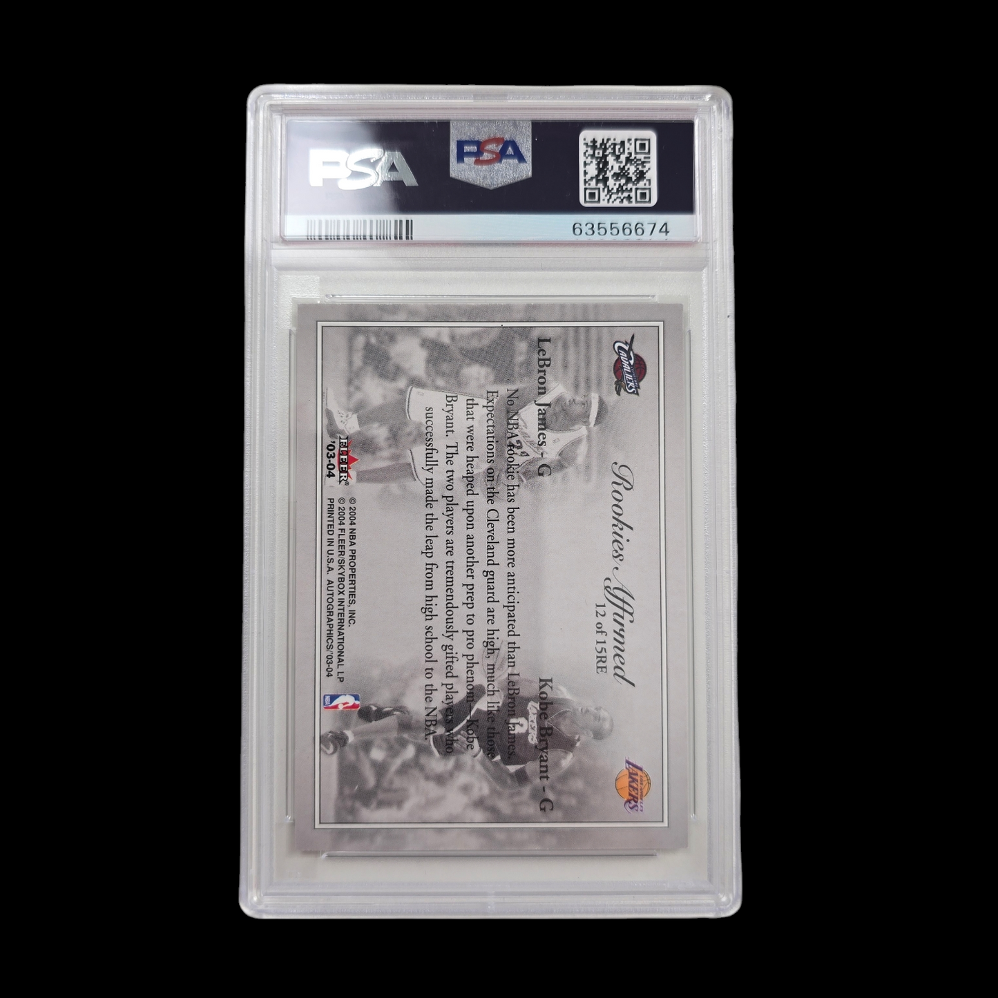 100% Authentic Kobe Bryant Lebron James 03 Skybox Autographics RK Affirmed PSA 9