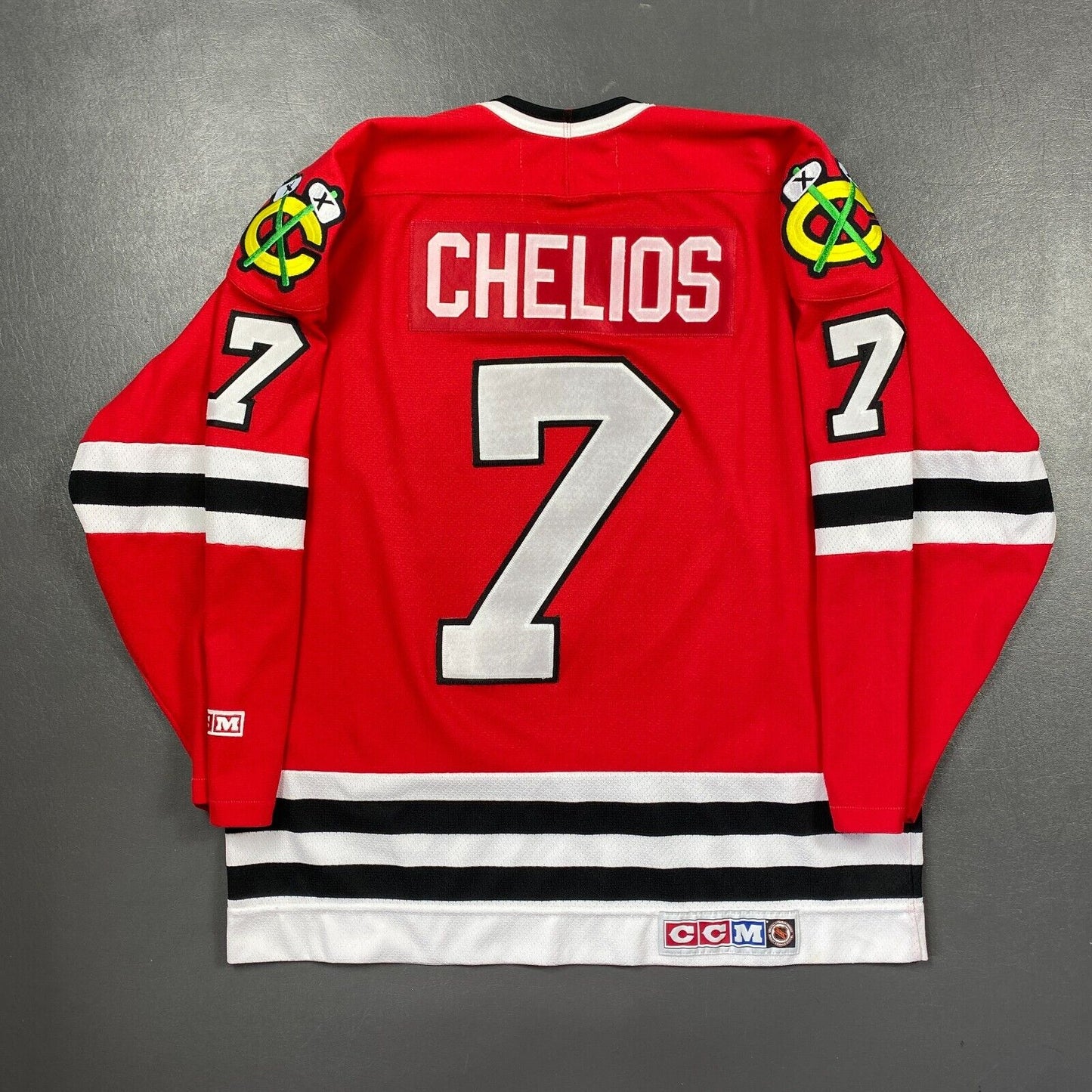 100% Authentic Chris Chelios Vintage CCM Chicago Blackhawks Jersey Size L Mens