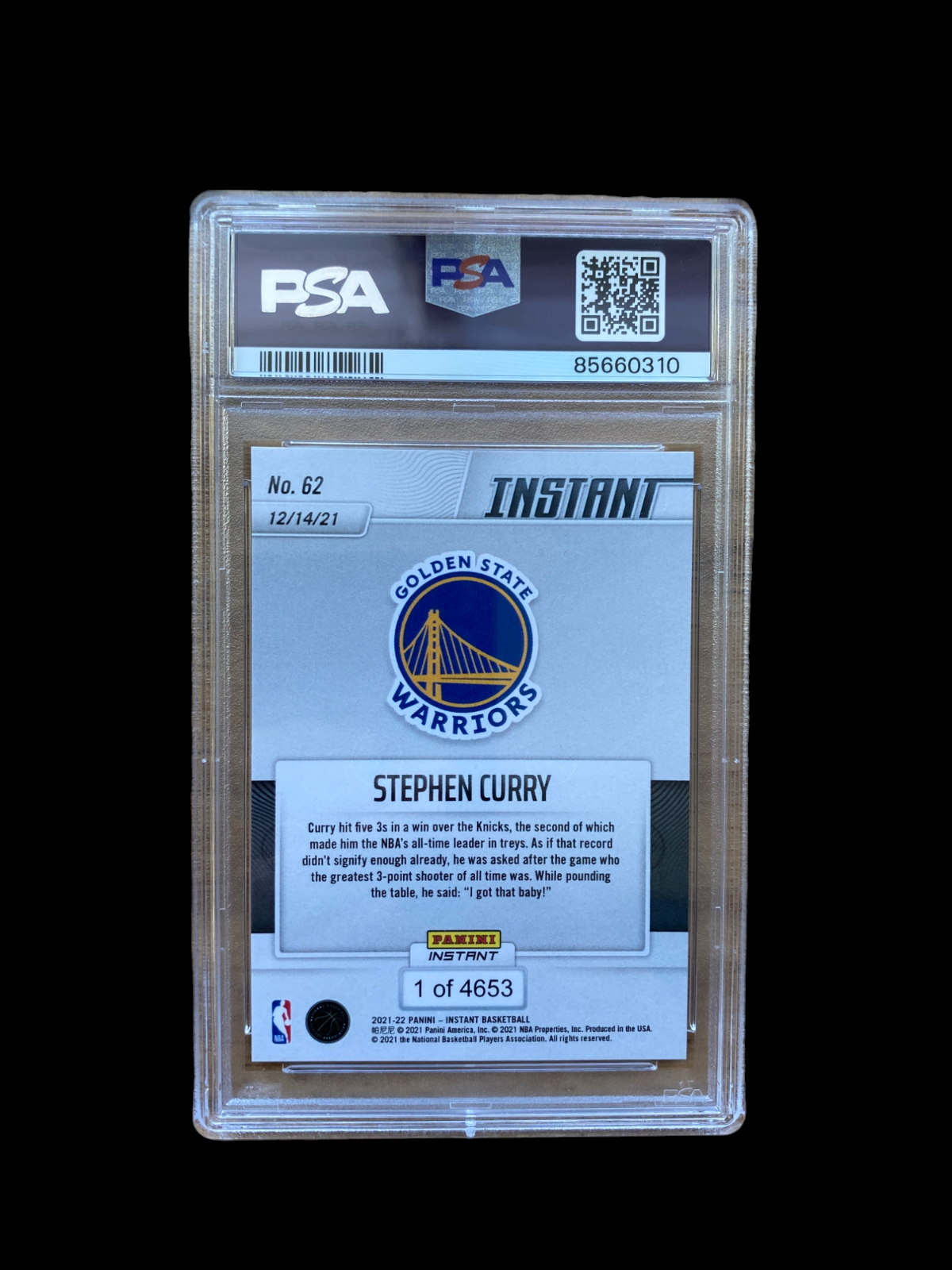 100% Authentic Stephen Curry 2021 Panini Instant #62 PSA 10 Gem MT Warriors Card