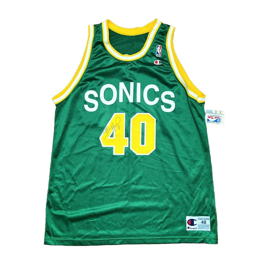 100% Authentic Shawn Kemp Vintage Champion Sonics Signed Jersey Size 48 L XL