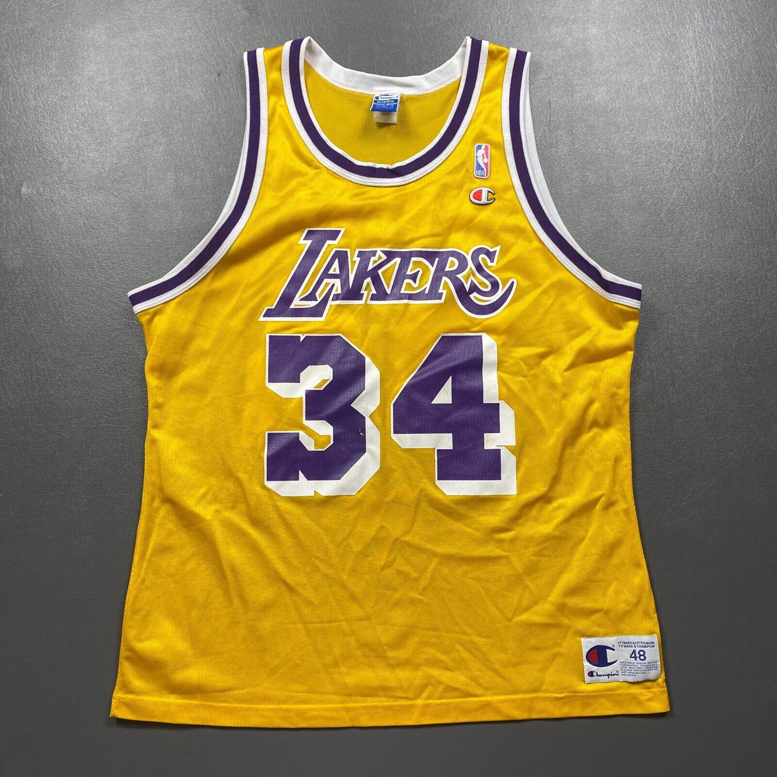 100 Authentic Shaquille O Neal Vintage Champion Lakers Jersey Size 48 Hardwood Fames