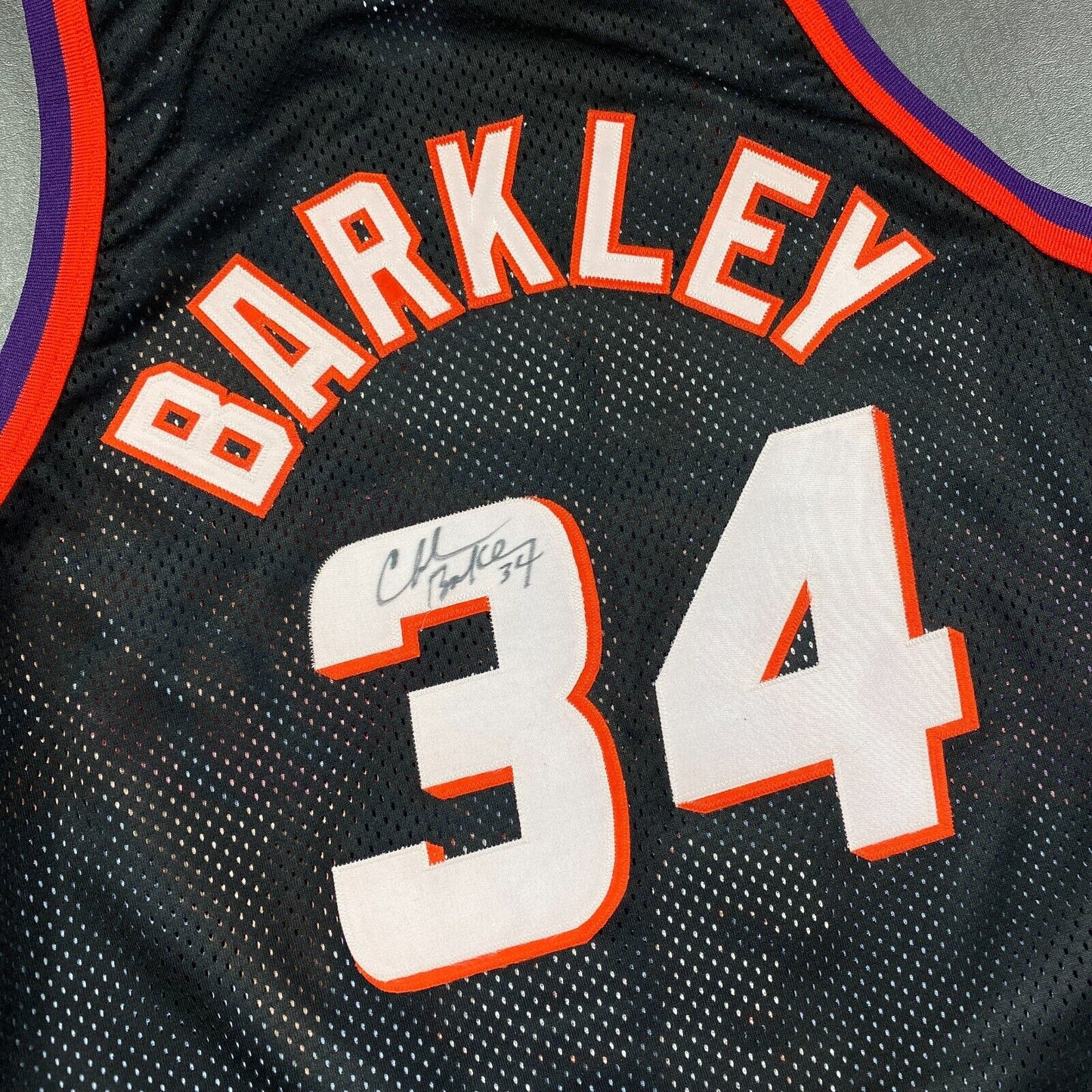 100% Authentic Charles Barkley Signed Vintage Champion Suns Jersey Size 48 JSA