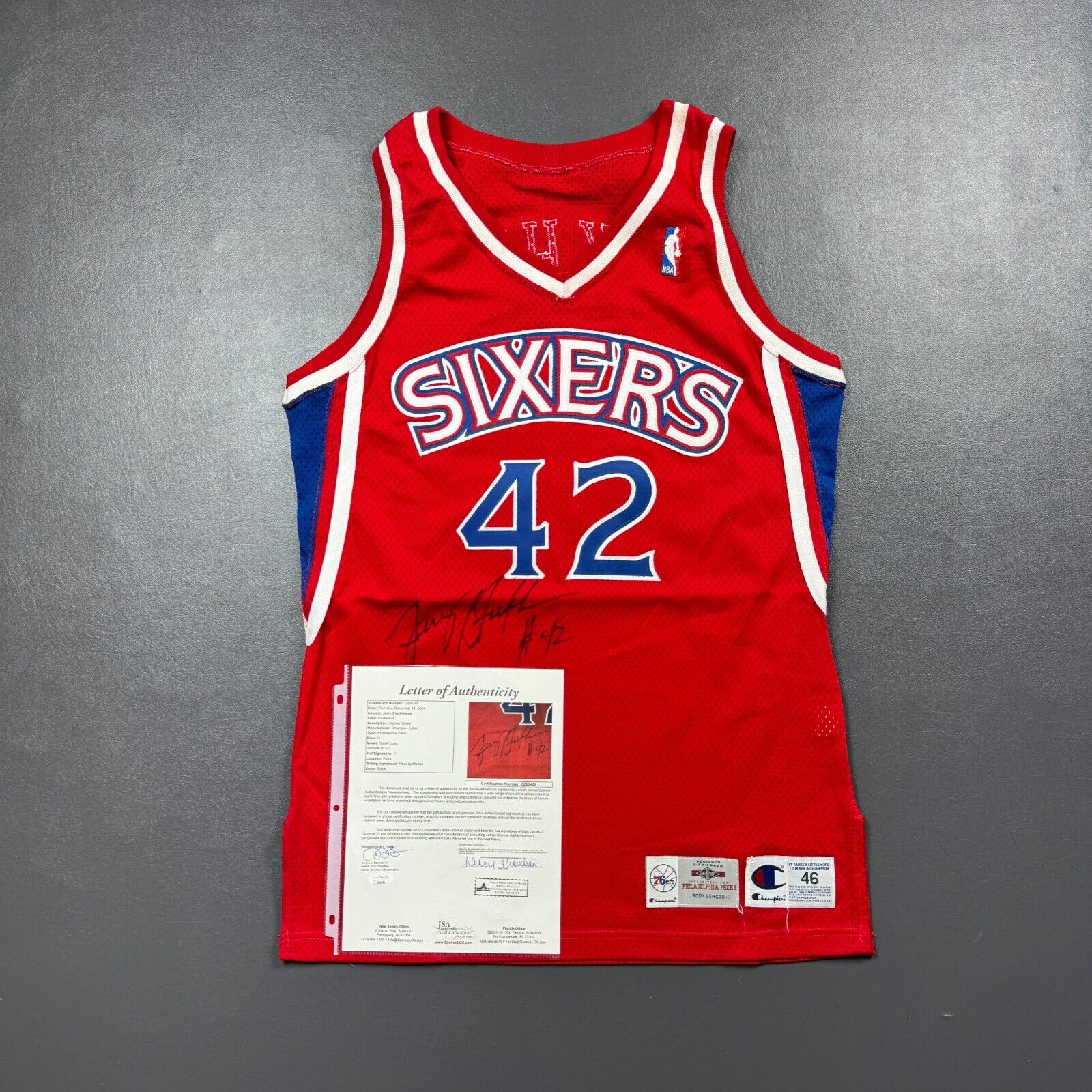 100% Authentic Jerry Stackhouse Champion 96 97 Signed 76ers