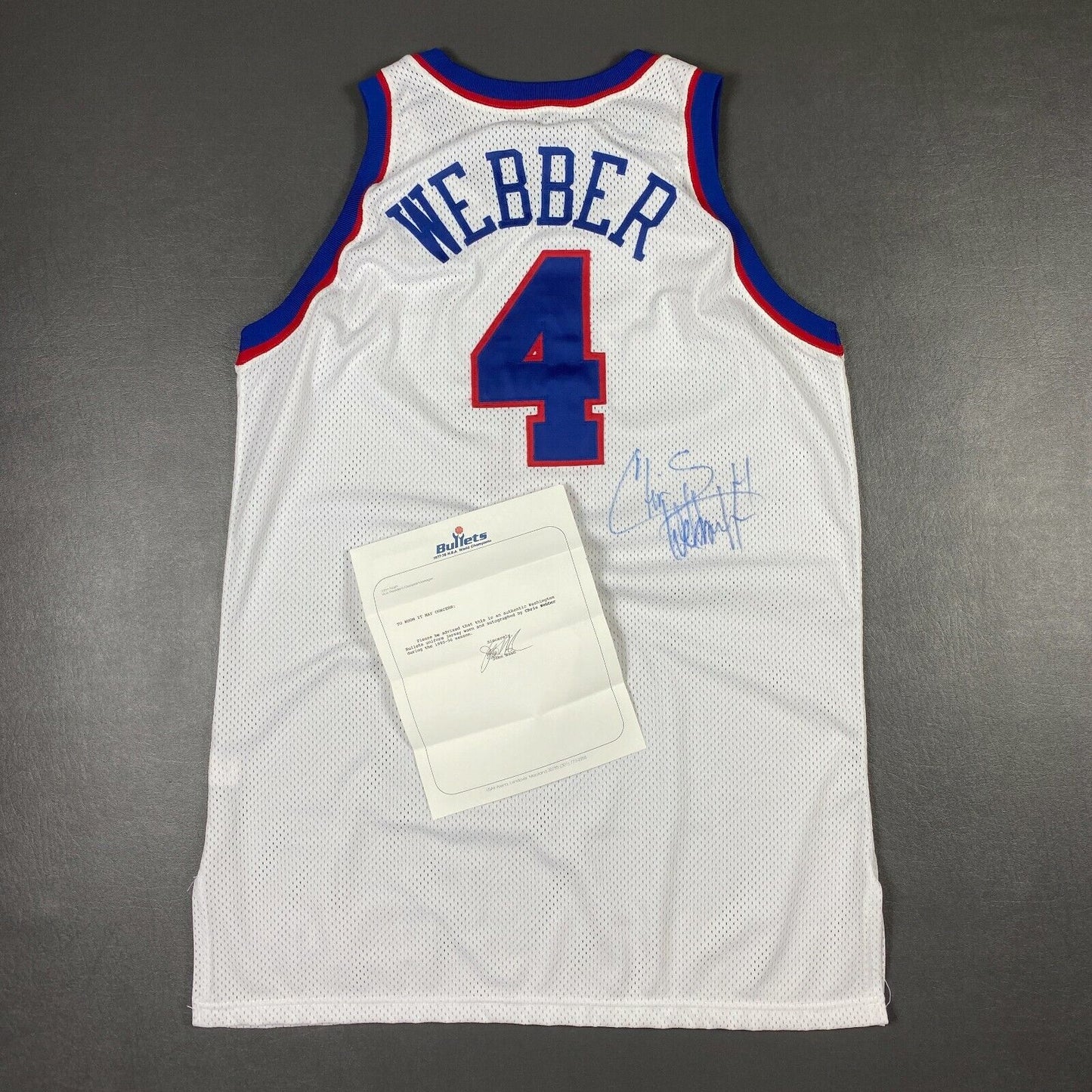 100% Authentic Chris Webber Vintage Champion 96 Signed Bullets Game Worn Jersey