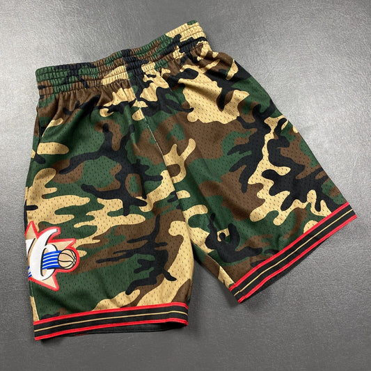 100% Authentic Mitchell Ness 97 98 Sixers Camo Shorts Pockets Size XS - iverson