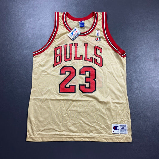 100% Authentic Michael Jordan Vintage Champion Gold Bulls Jersey 44 M L Mens