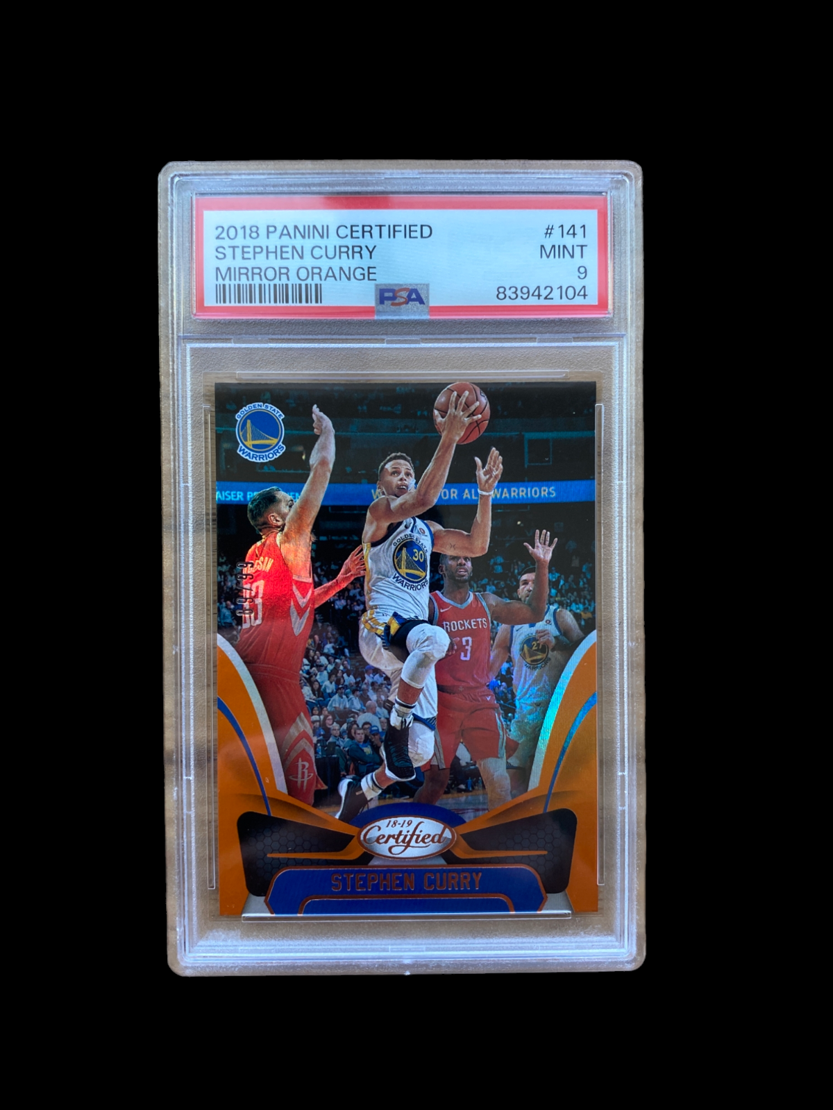 100% Authentic Stephen Curry 2018 Panini Certified Mirror Orange #141 PSA 9 Mint