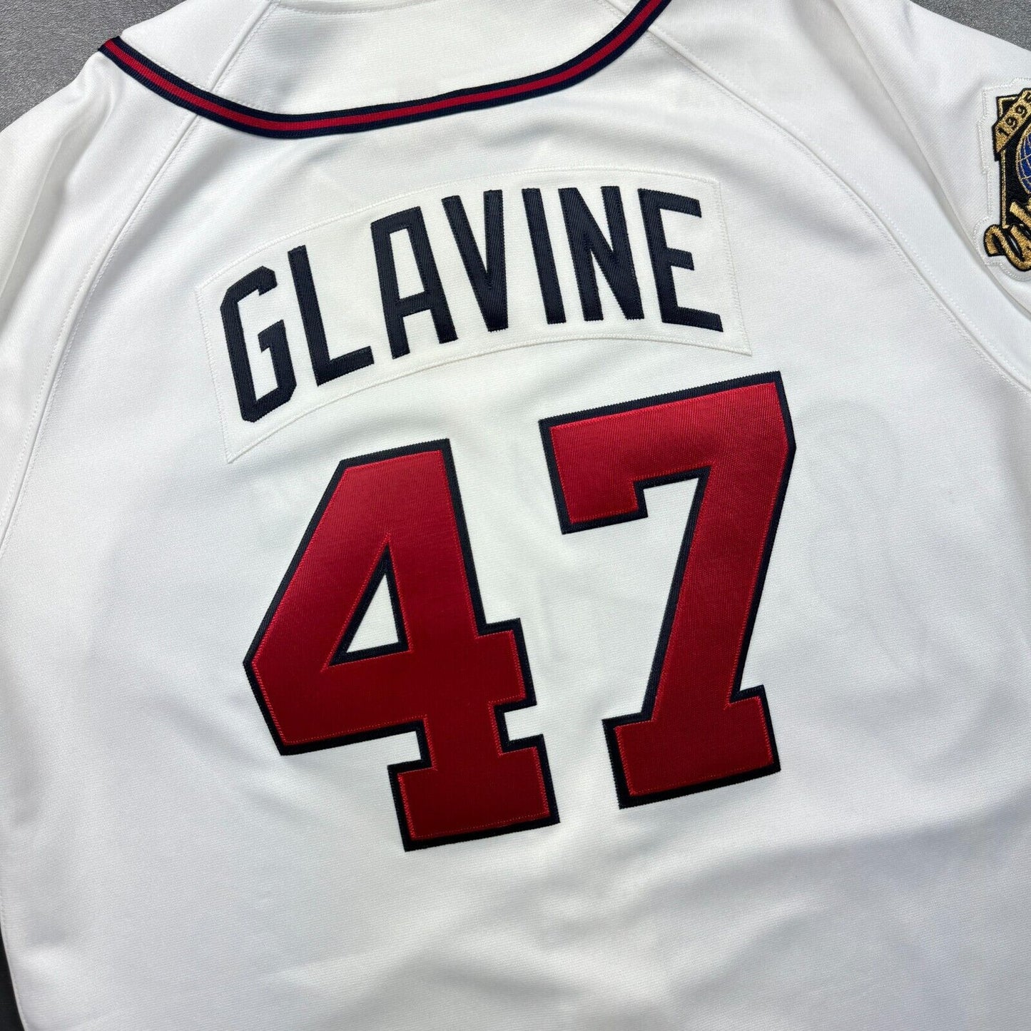 100% Authentic Tom Glavine Mitchell Ness 1995 World Series Braves Jersey 44 L