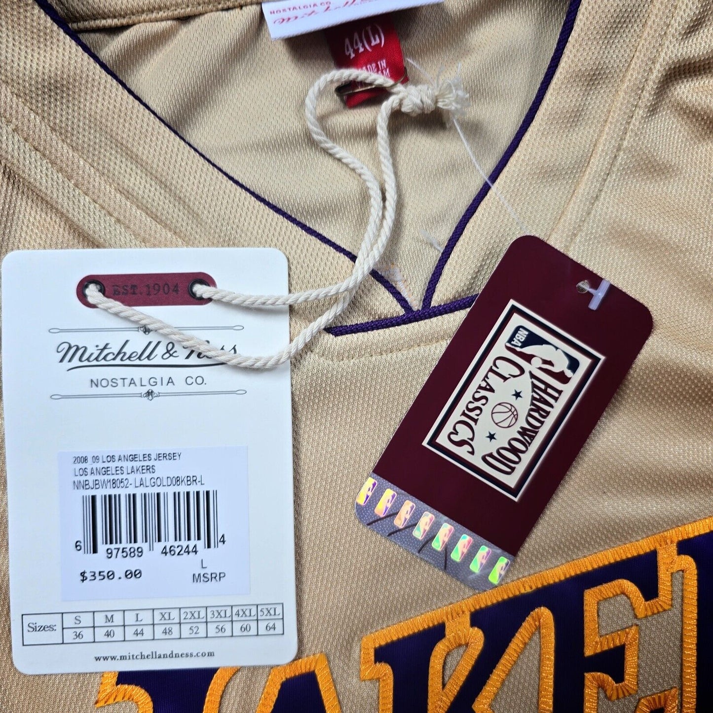 100% Authentic Kobe Bryant Mitchell Ness 08 09 Gold Premium Lakers Jersey 44 L