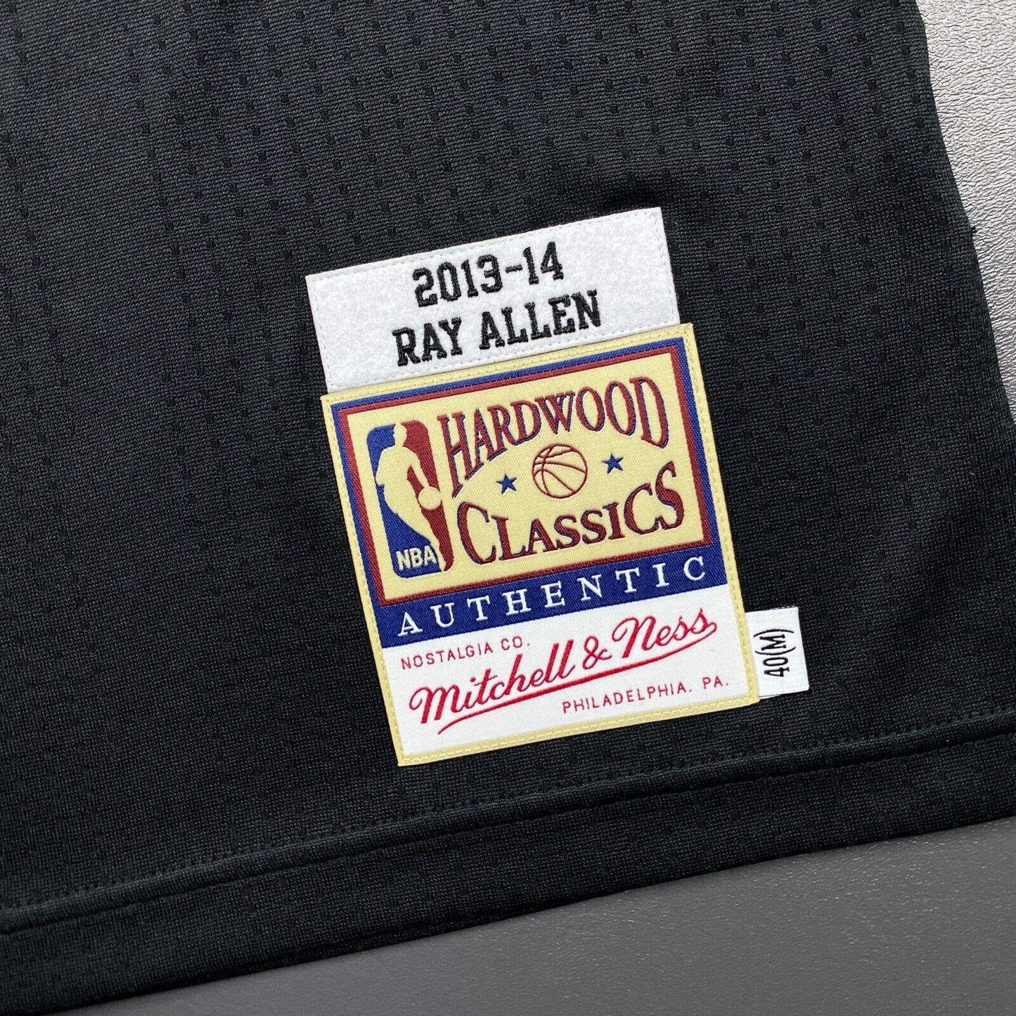 100% Authentic Ray Allen Mitchell & Ness 2013 2014 Miami Heat HWC Jersey 40 M