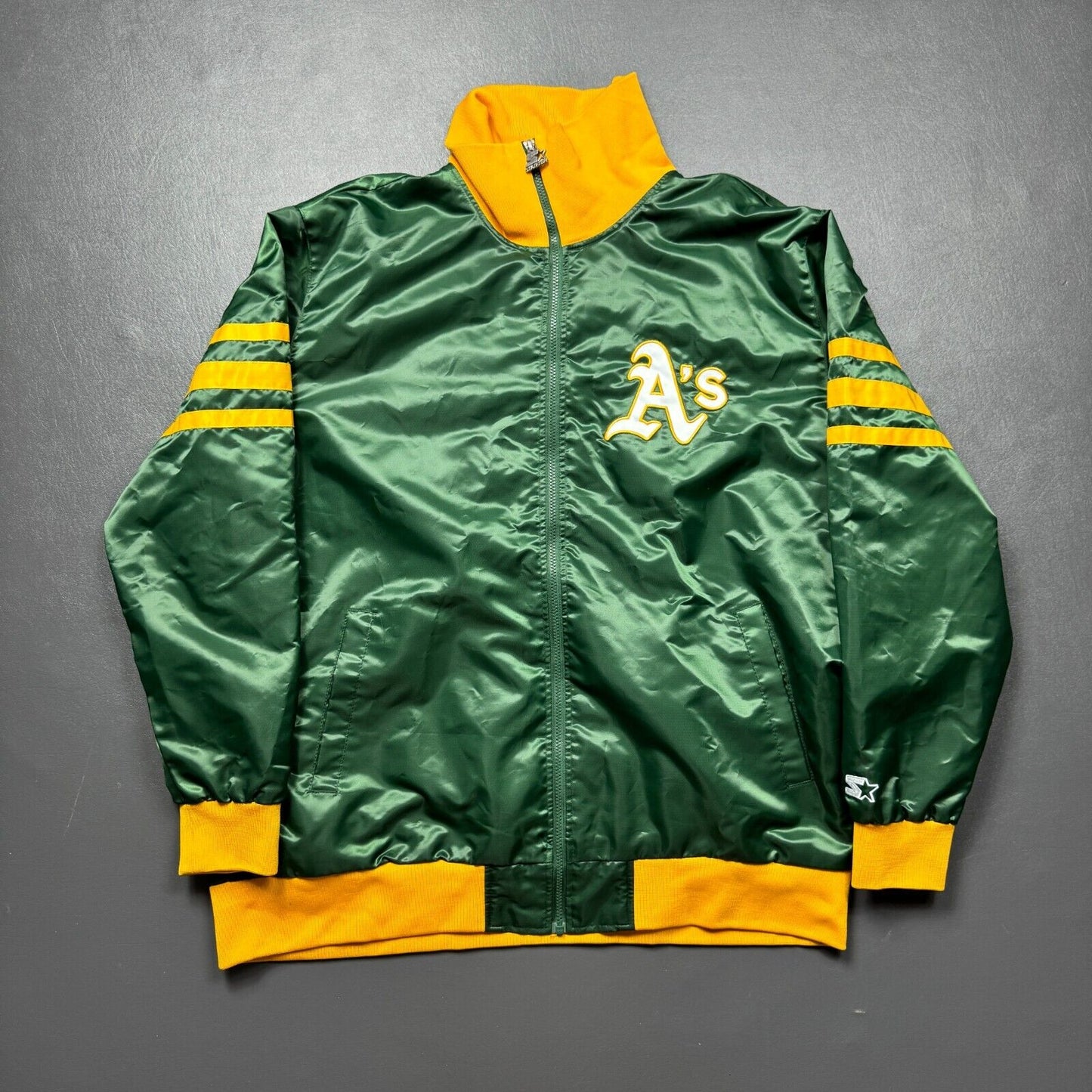 100% Authentic Oakland Athletics Vintage Starter Satin Zip Jacket Size 3XL Mens