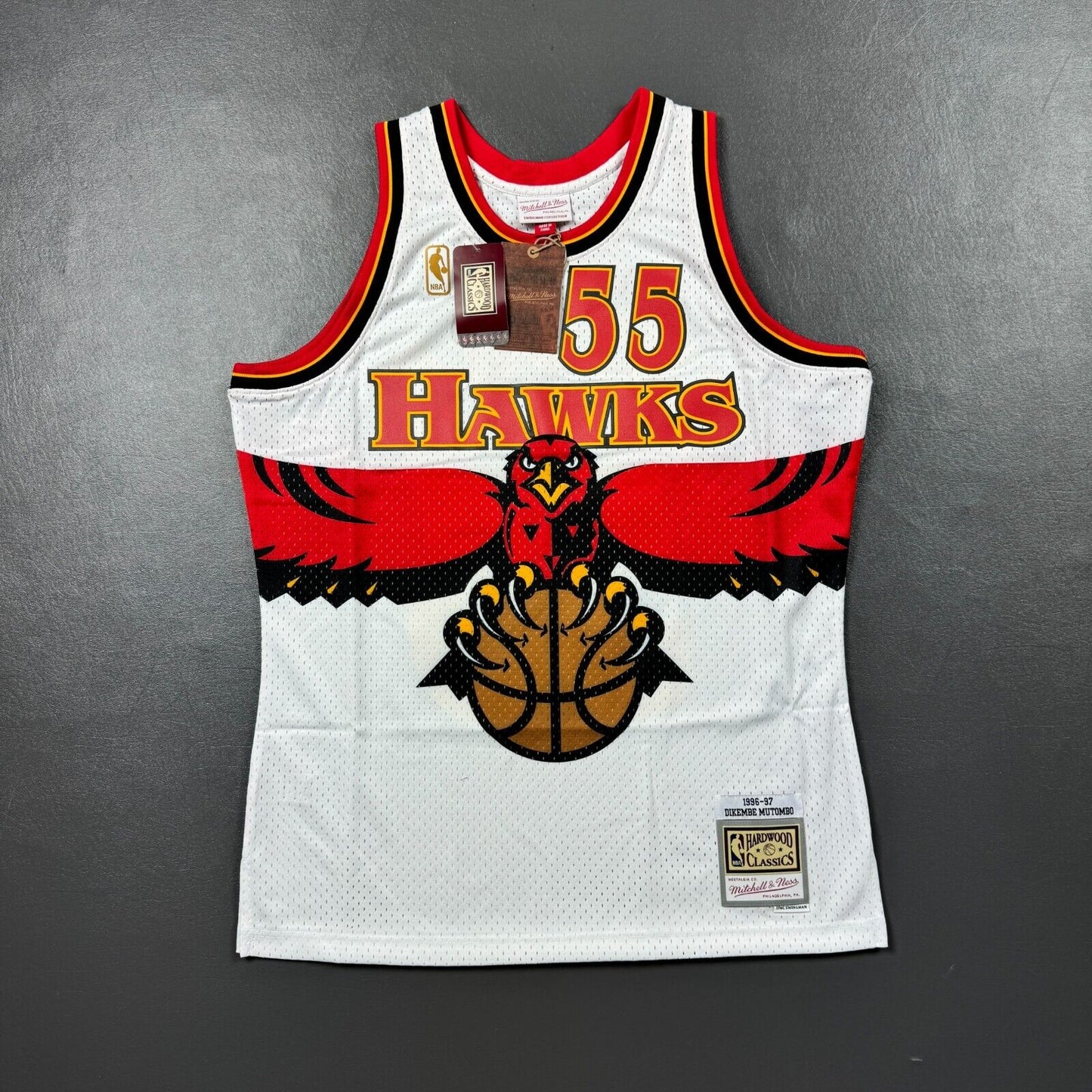 100% Authentic Dikembe Mutombo Mitchell & Ness 96 97 Hawks Jersey Size L 44 Mens