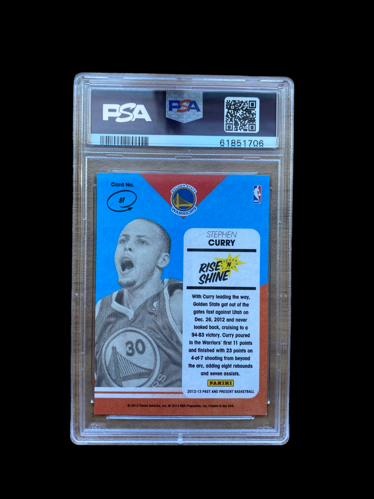 100% Authentic Stephen Curry 2012 Panini Past & Pres. Rise 'N Shine #81 PSA 10