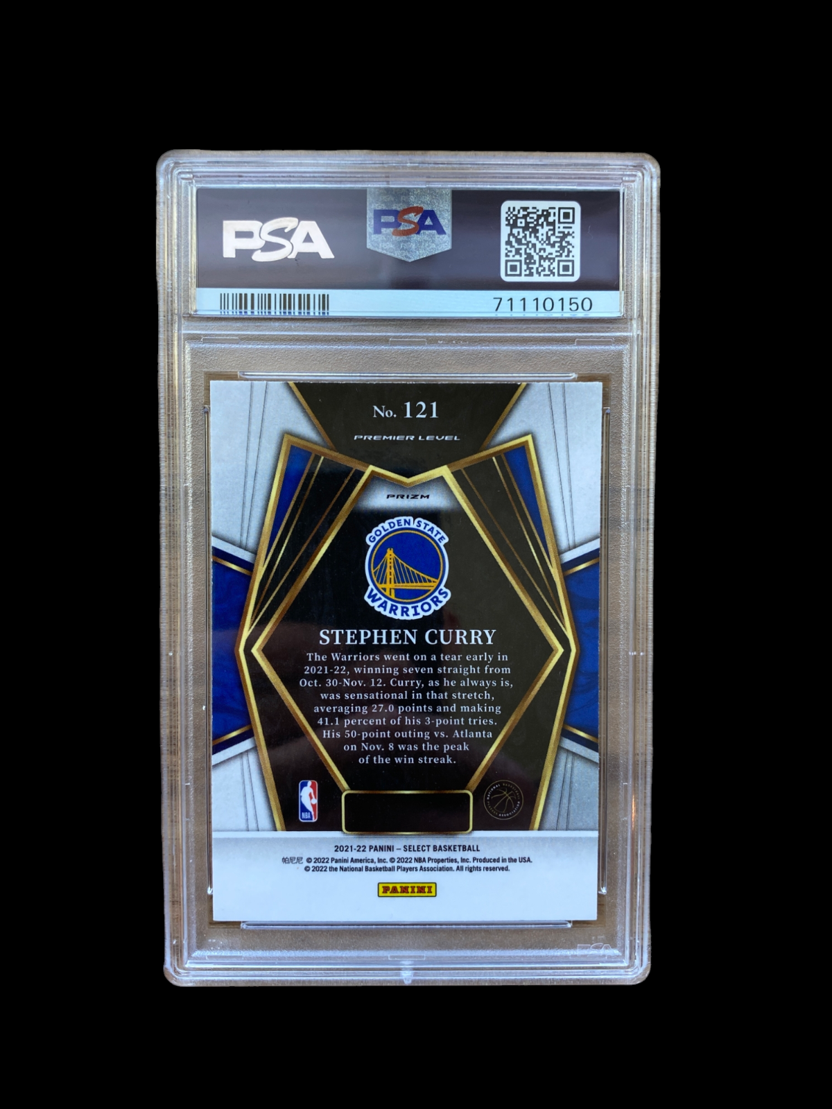 100% Authentic Stephen Curry 2021 Select Blue Shimmer #121 PSA 10 Gem Mt Card