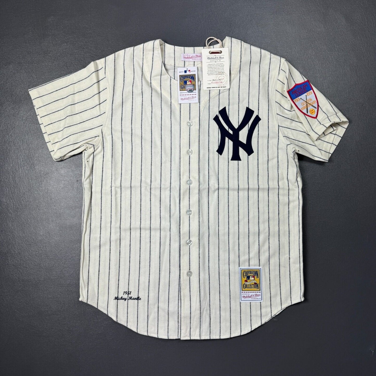 100% Authentic Mickey Mantle Mitchell Ness 1951 NY Yankees Jersey Size 36 S Mens