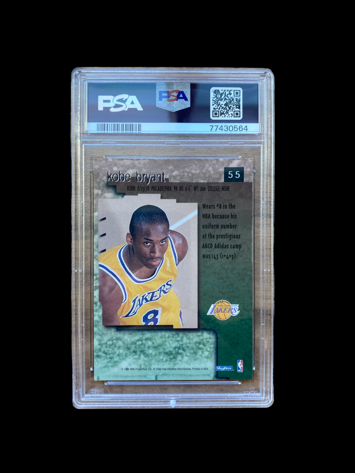 100% Authentic Kobe Bryant 1996 Skybox Premium #55 NM-MT PSA 8 Rookie Card