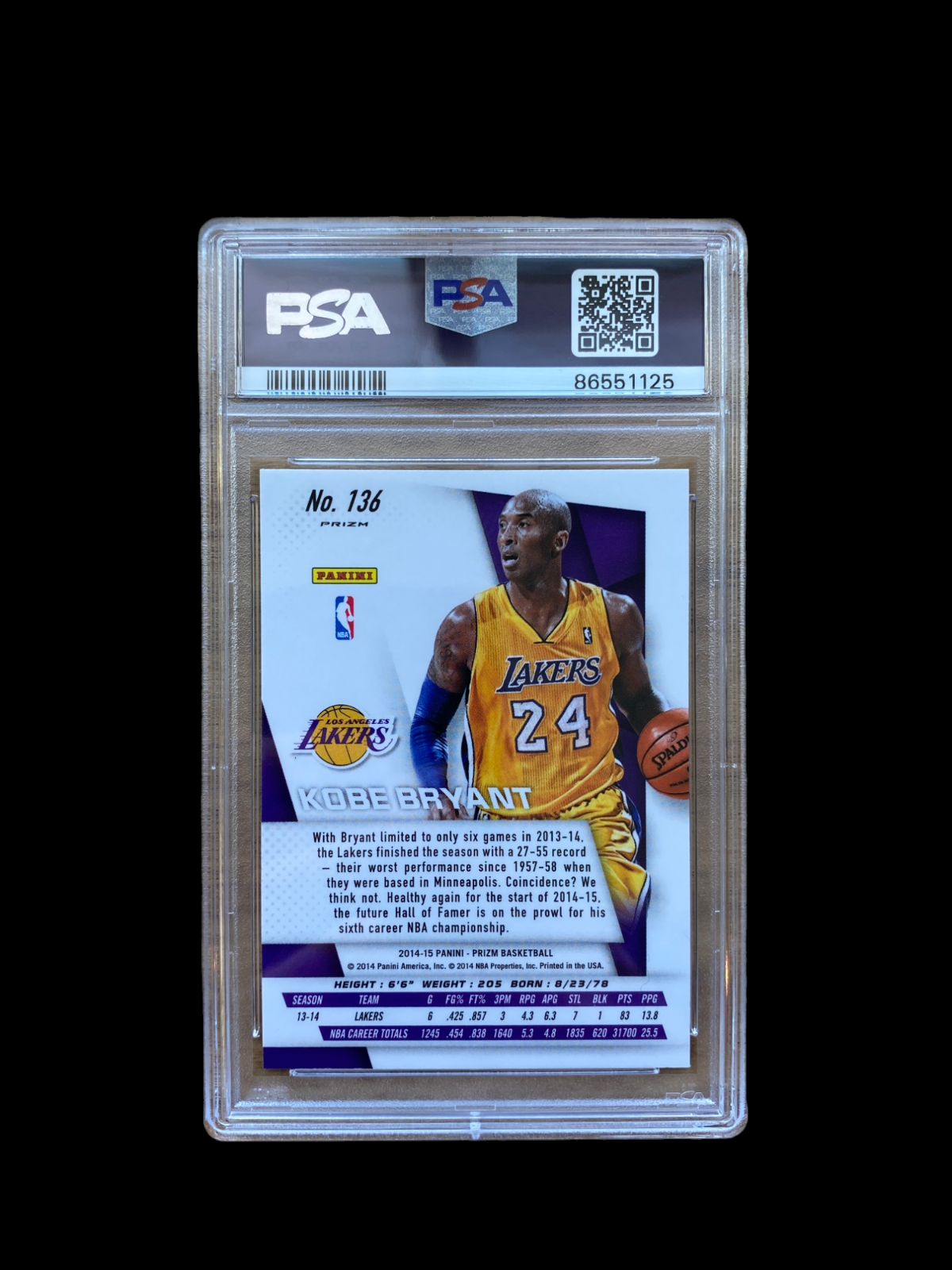 100% Authentic Kobe Bryant 2014 Panini Prizm Yellow & Red Mosaic #136 PSA 10 Gem