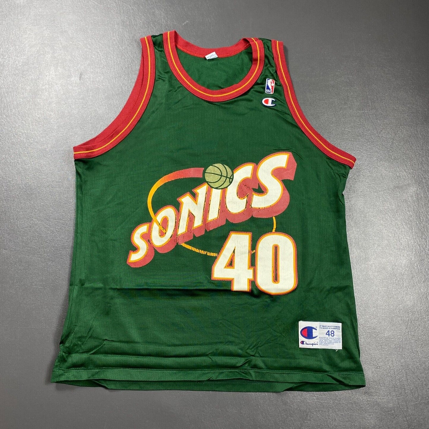 100% Authentic Shawn Kemp Vintage Champion Supersonics Jersey Size 48 L XL Mens