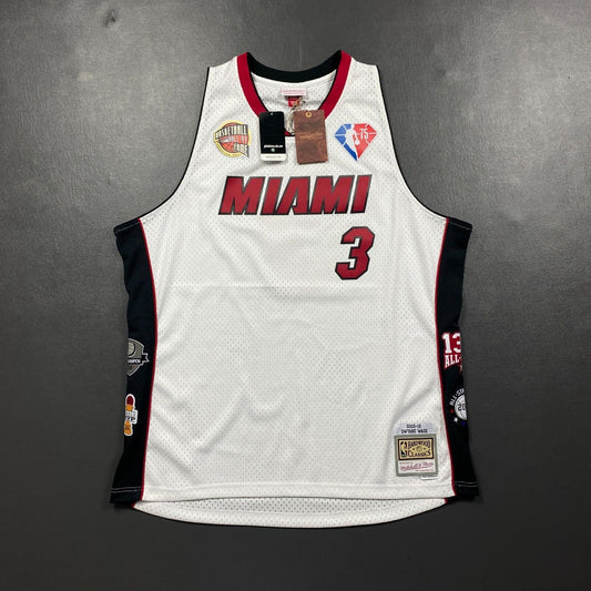 100% Authentic Dwyane Wade Mitchell & Ness Hall of Fame Miami Heat Jersey 2XL 52