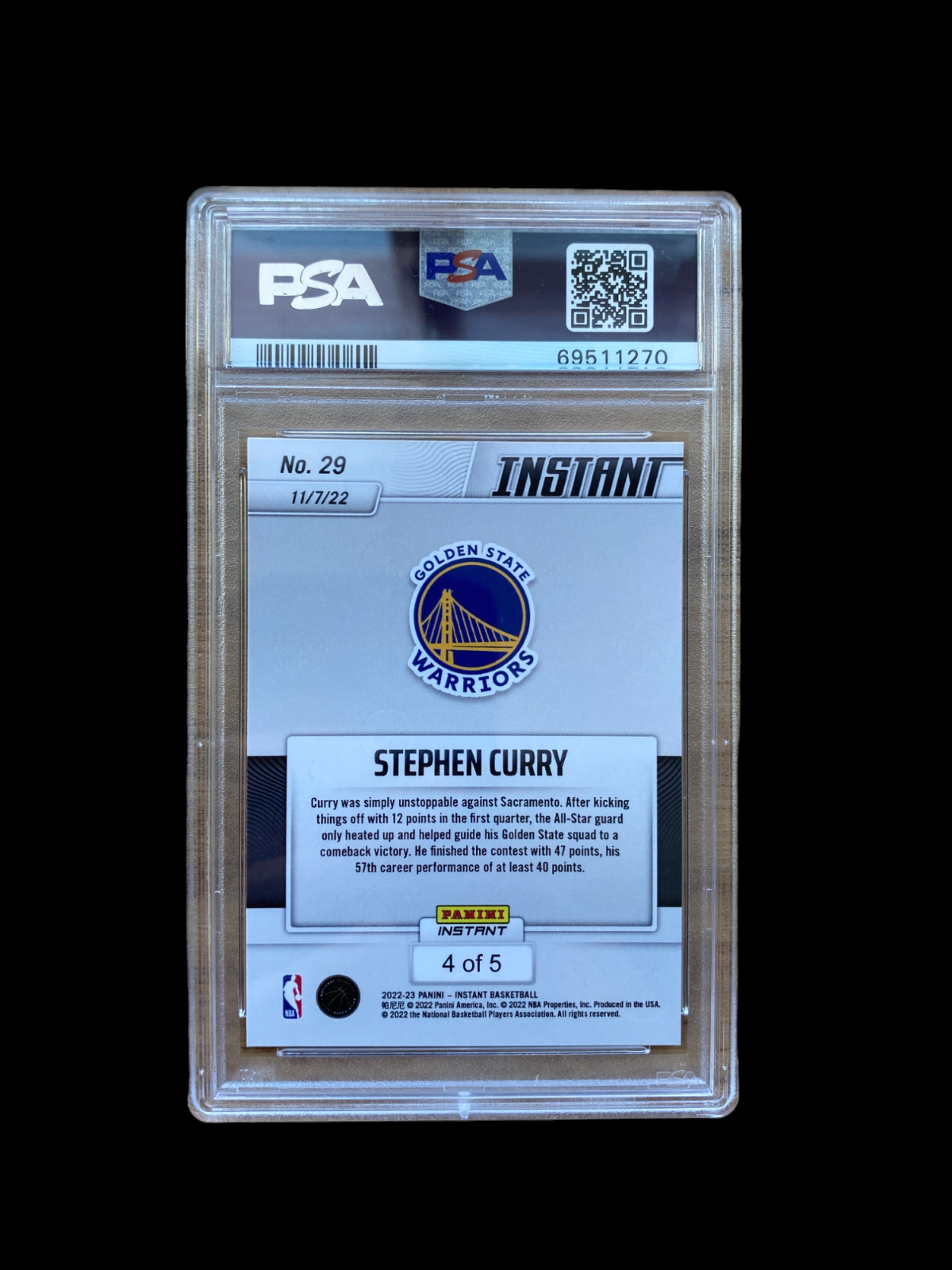 100% Authentic Stephen Curry 2022 Panini Instant Versicolor #29 PSA 9 Mint