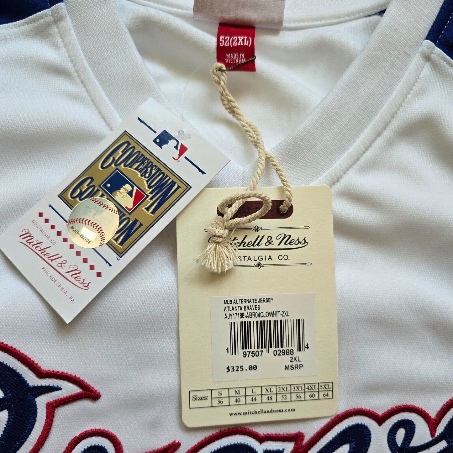 100% Authentic Chipper Jones Mitchell Ness 2004 Atlanta Braves Jersey 52 2XL Men