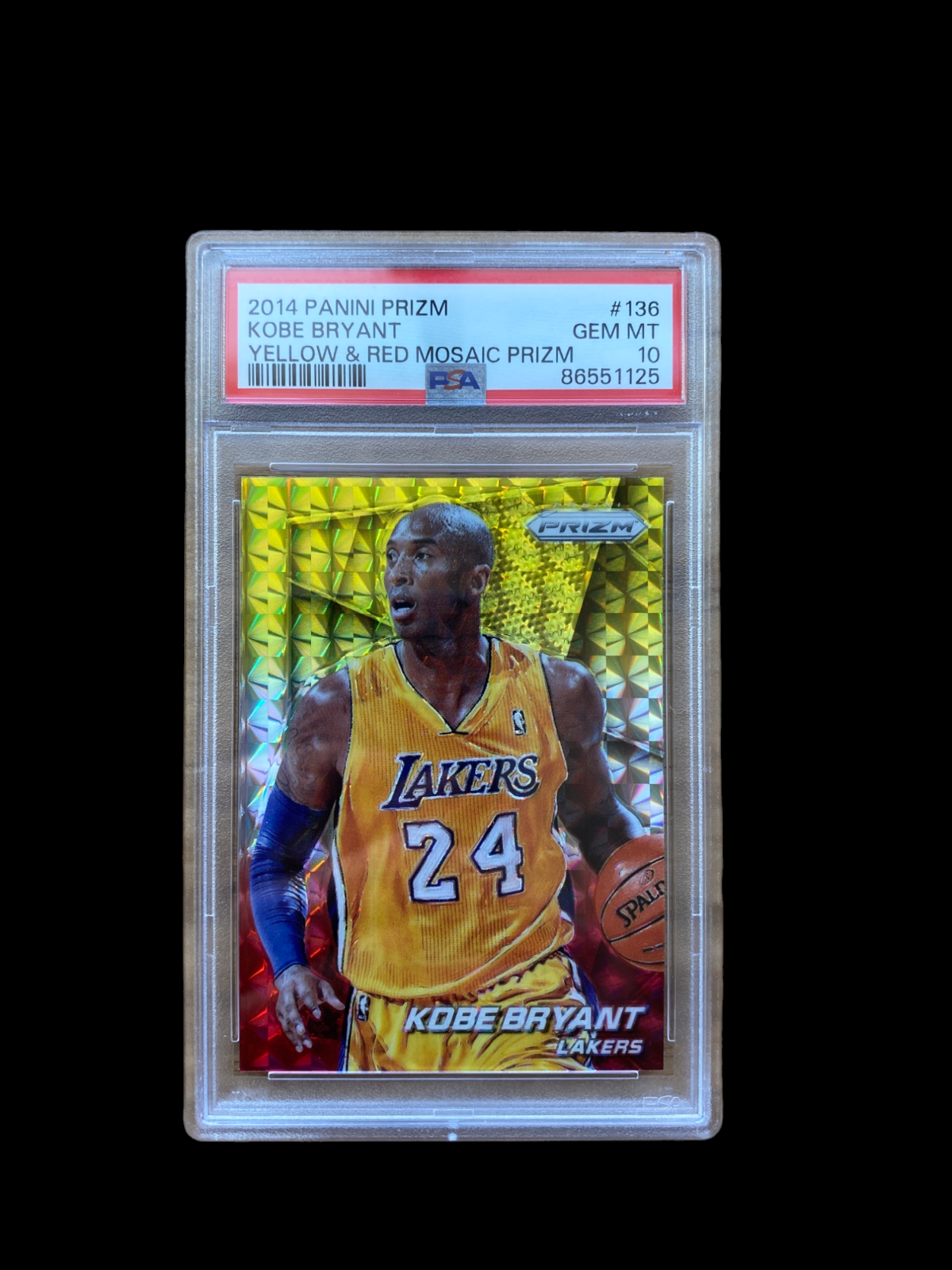 100% Authentic Kobe Bryant 2014 Panini Prizm Yellow & Red Mosaic #136 PSA 10 Gem