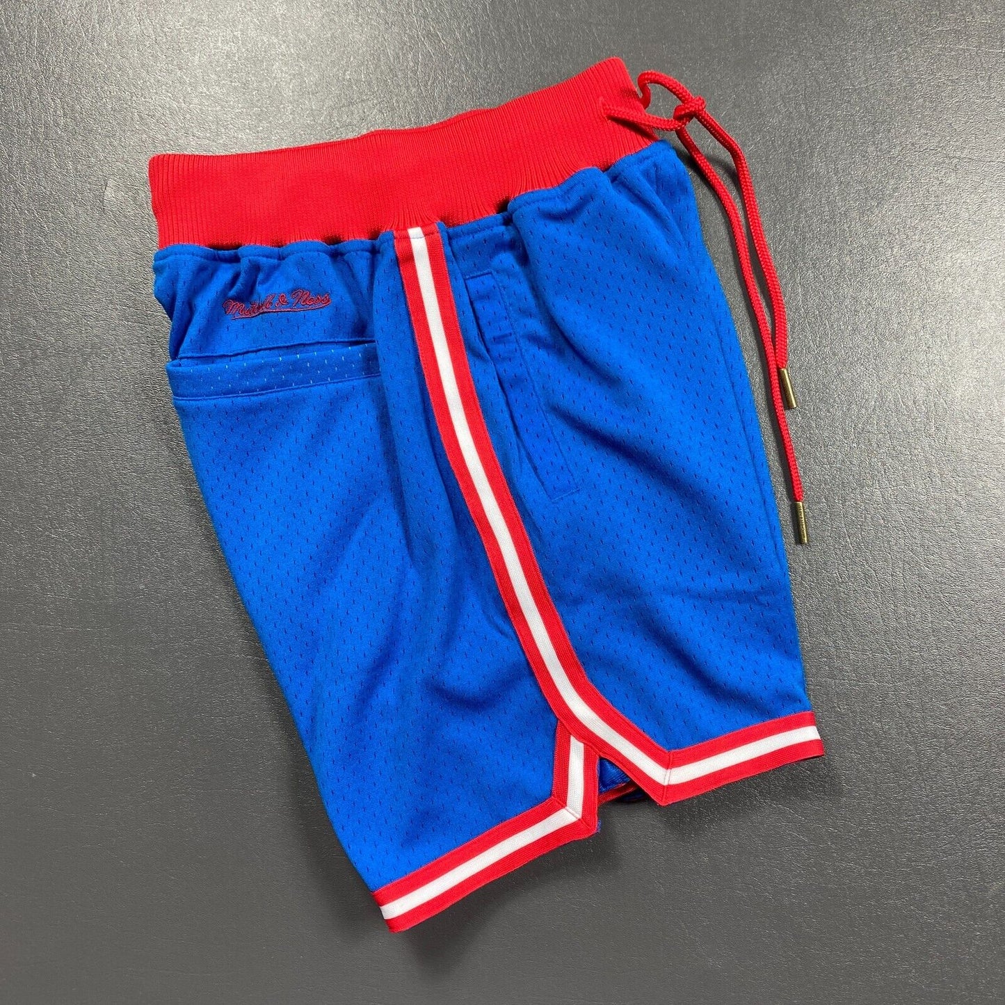 100% Authentic Mitchell & Ness Game Day Blue Red Shorts Size XS 76ers Colors