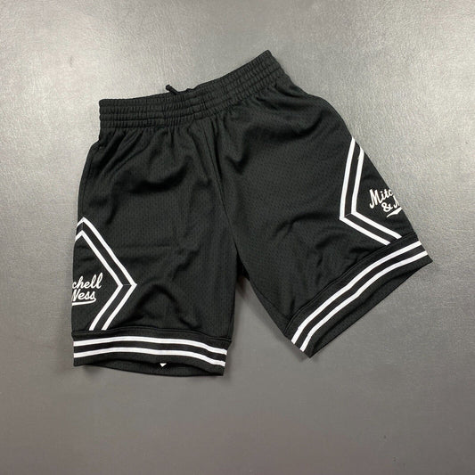 100% Authentic Mitchell & Ness Diamond Script Black Shorts Size S 36 Mens