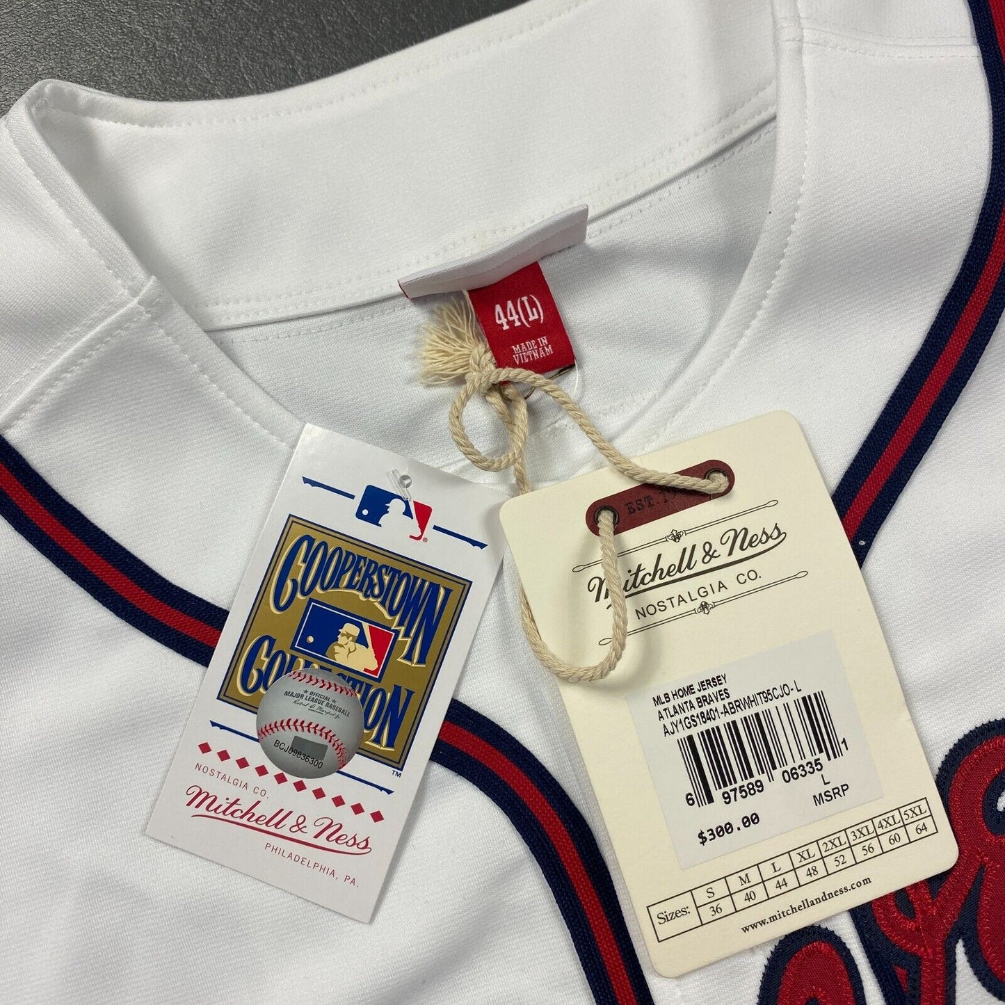 100% Authentic Chipper Jones Mitchell Ness 1995 Atlanta Braves Jersey Size 44 L