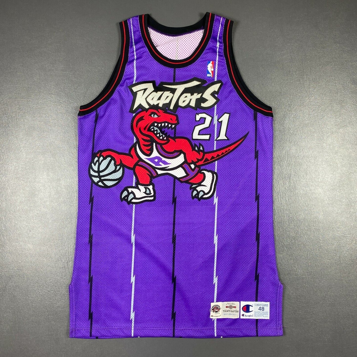 100% Authentic Marcus Camby Vintage Champion 96 97 Raptors Pro Cut Jersey 48+4"