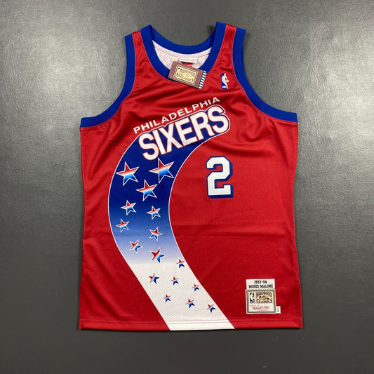 100% Authentic Moses Malone Mitchell & Ness 93 94 76ers Sixers Jersey 44 L Mens