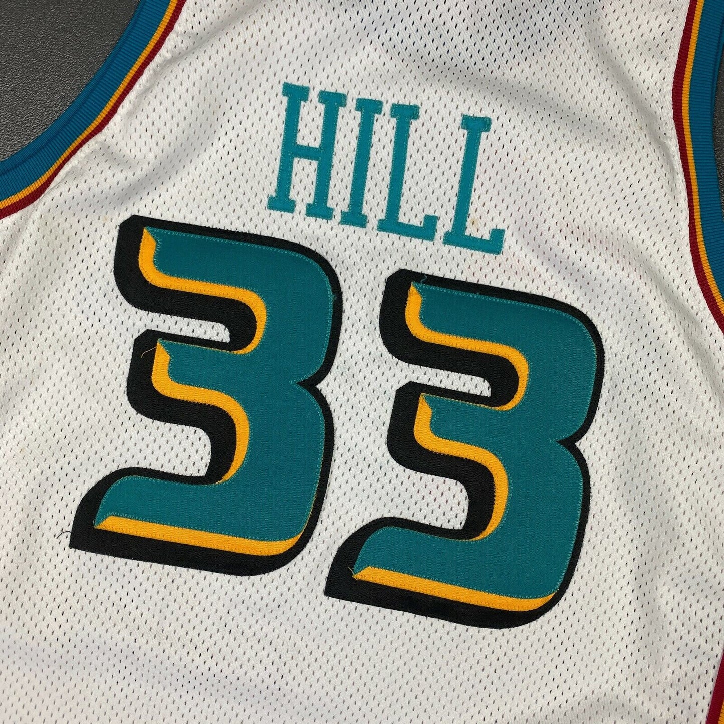 100% Authentic Grant Hill Vintage Champion 96 97 Pistons Pro Cut Game Jersey