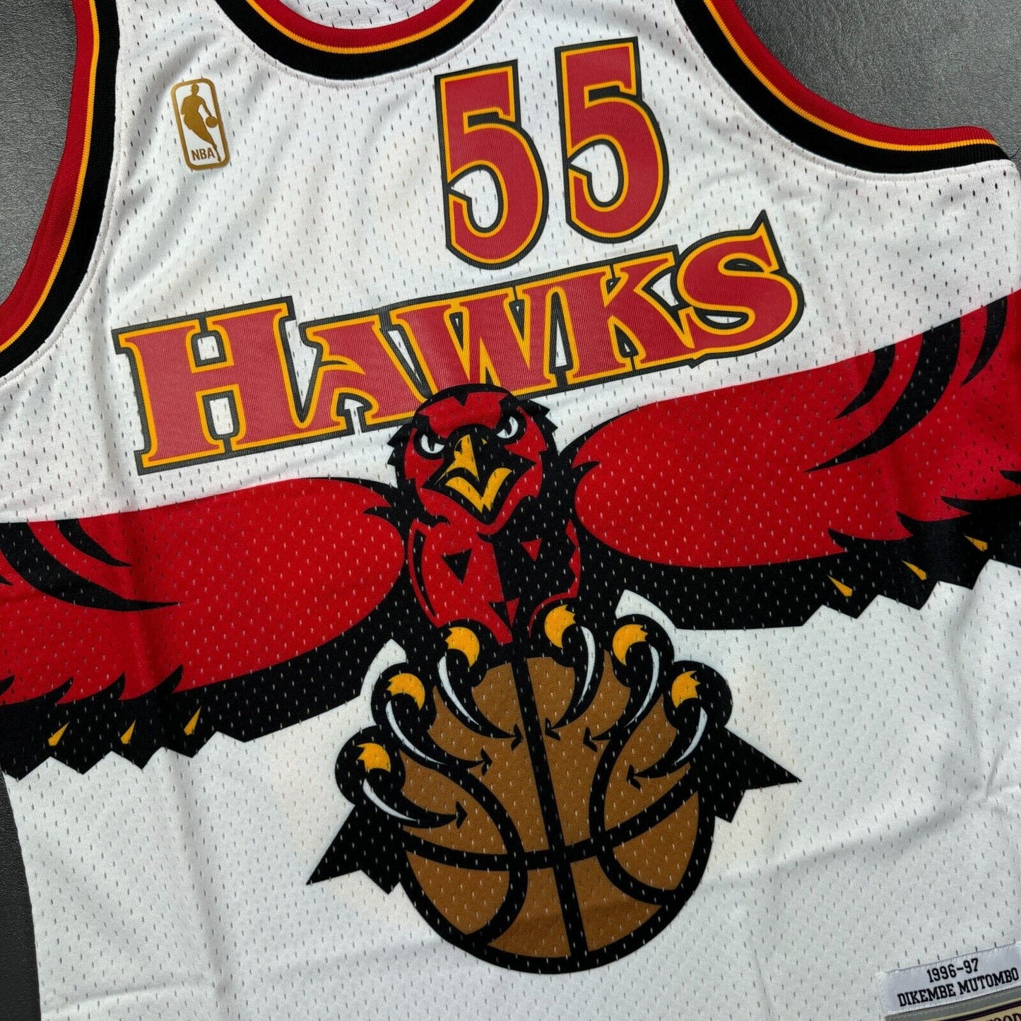 100% Authentic Dikembe Mutombo Mitchell & Ness 96 97 Hawks Jersey Size L 44 Mens