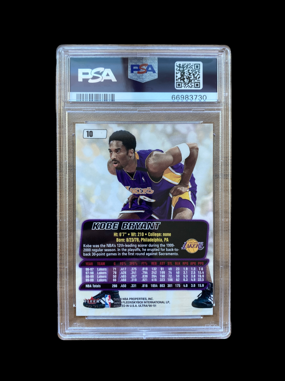 100% Authentic Kobe Bryant 2000 Fleer Ultra #10 PSA 10 Gem Lakers Card