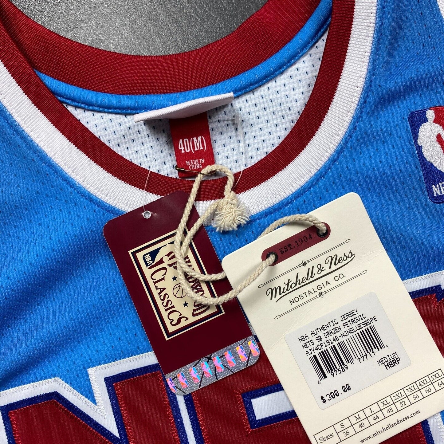 100% Authentic Drazen Petrovic Mitchell & Ness 90 91 NJ Nets Jersey Size 40 M