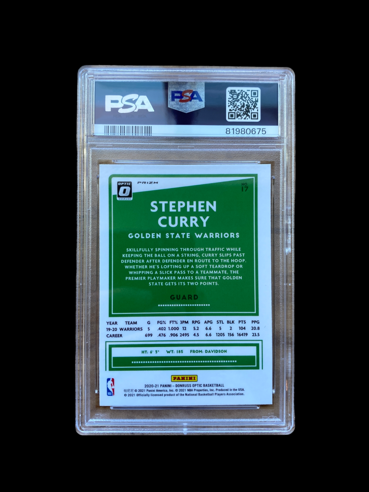 100% Authentic Stephen Curry 2020 Donruss Optic Checkerboard #17 PSA 9 Mint