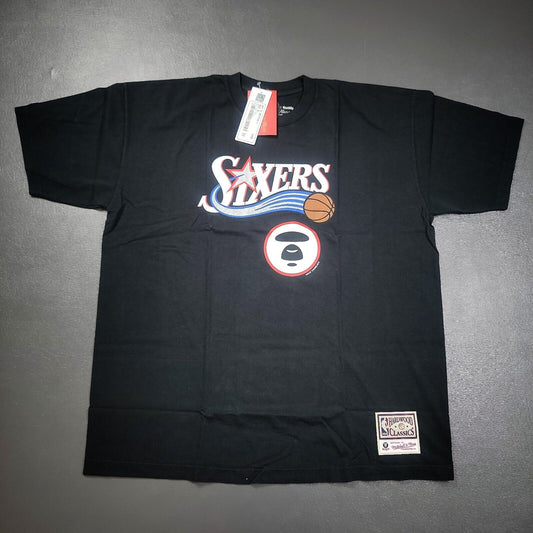 100% Authentic Aape x Mitchell Ness Sixers 76ers T Shirt Size XL iverson bape