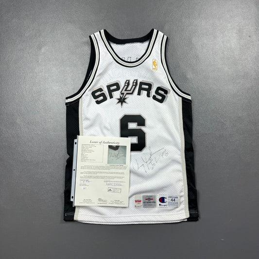 100% Authentic Avery Johnson Vintage Champion Signed Spurs Pro Cut Game Jersey