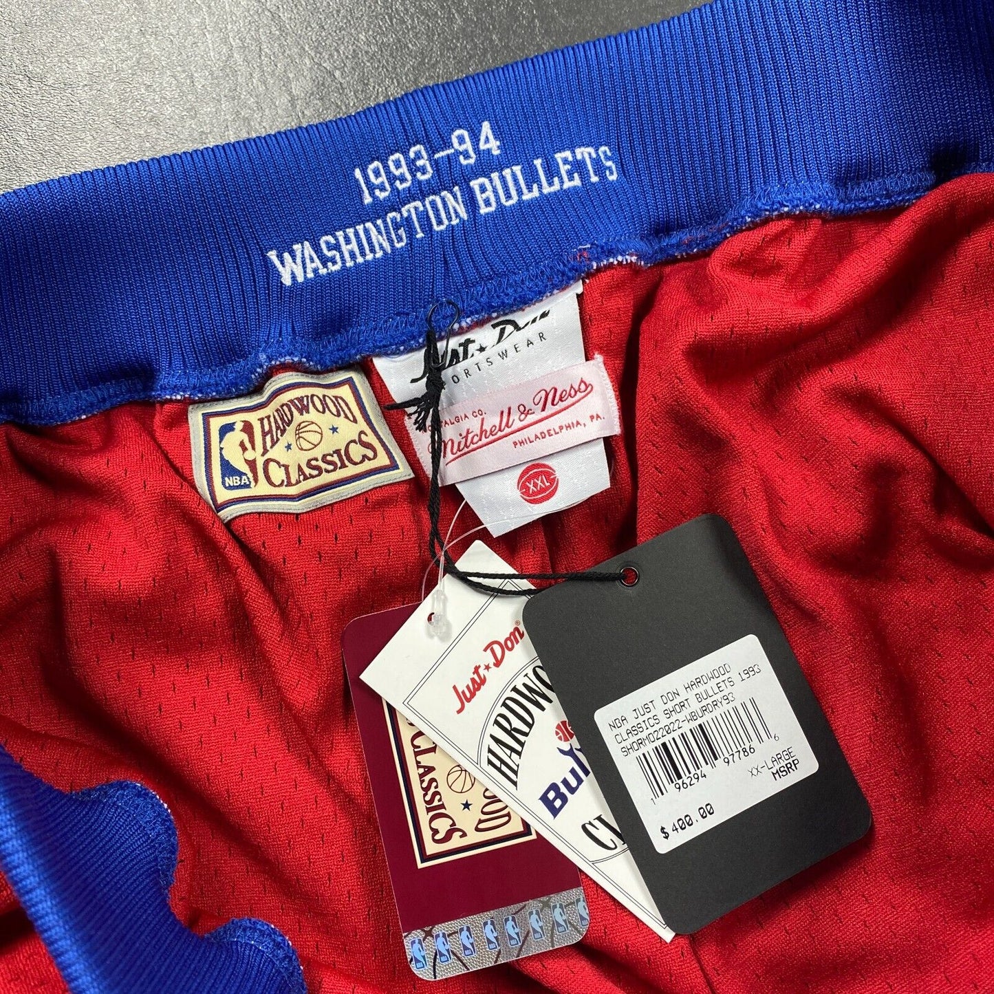 100% Authentic 93 94 Washington Bullets Just Don Mitchell & Ness Shorts Size 2XL