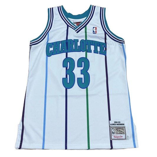 100% Authentic Alonzo Mourning Mitchell Ness 92 93 Hornets Jersey Size 42 M L