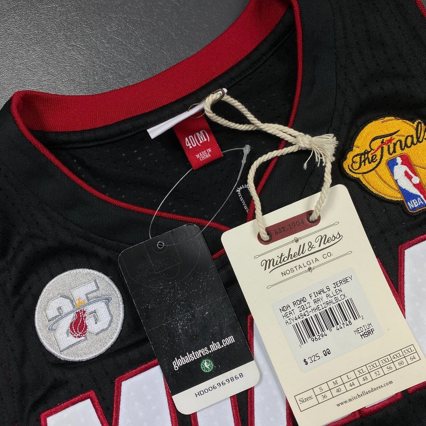 100% Authentic Ray Allen Mitchell & Ness 2013 Finals Miami Heat Jersey Size 40 M