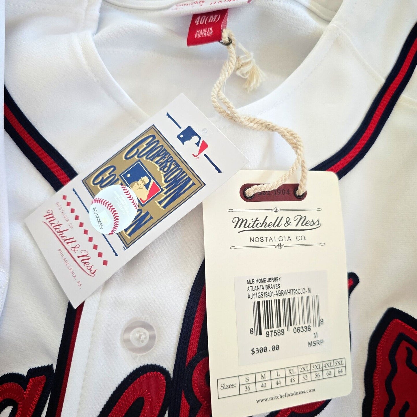 100% Authentic Chipper Jones Mitchell Ness 1995 Atlanta Braves Jersey Size 40 M