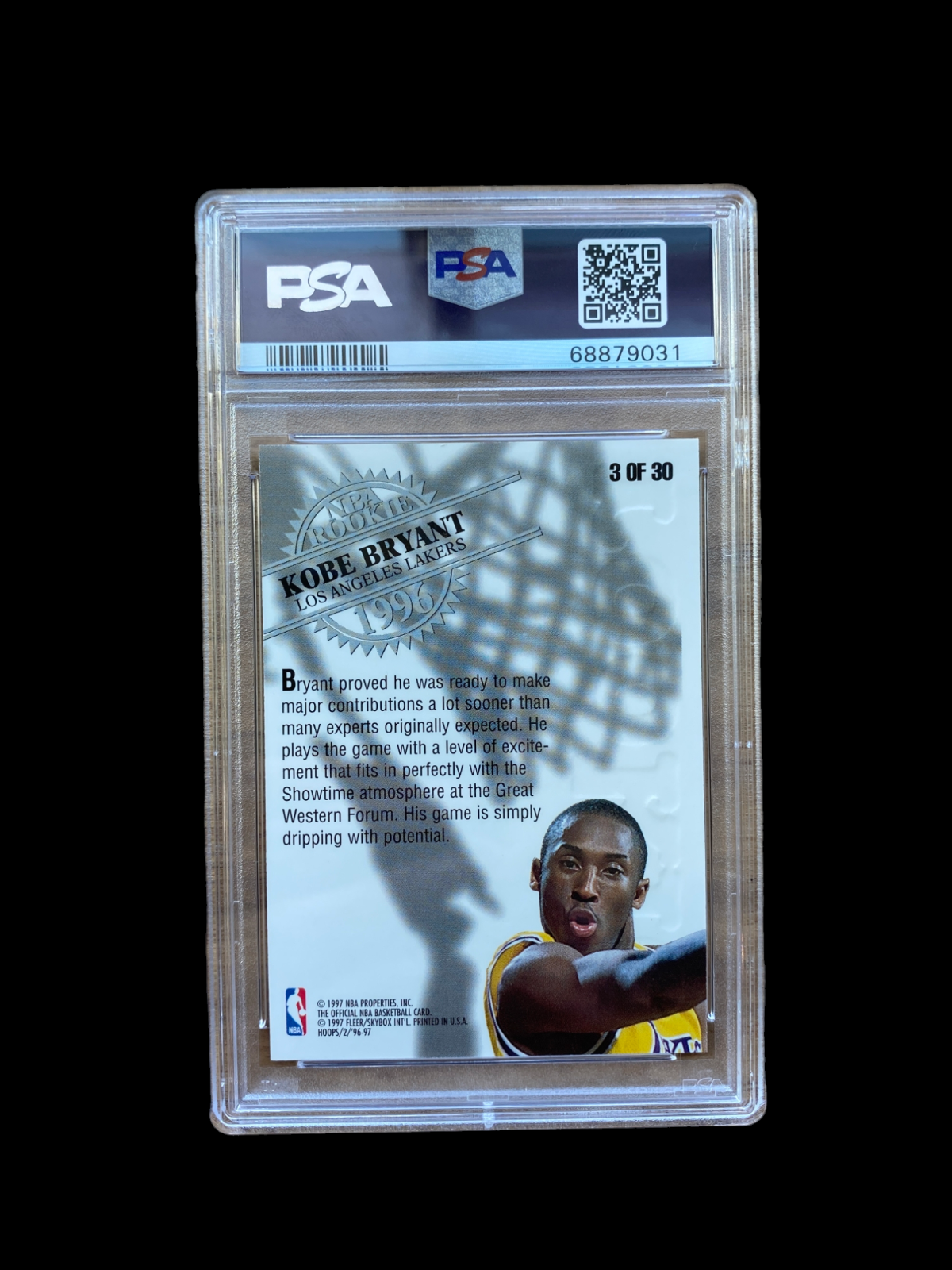 100% Authentic Kobe Bryant 1996 Hoops Rookie #3 PSA 8 NM-M Lakers Card