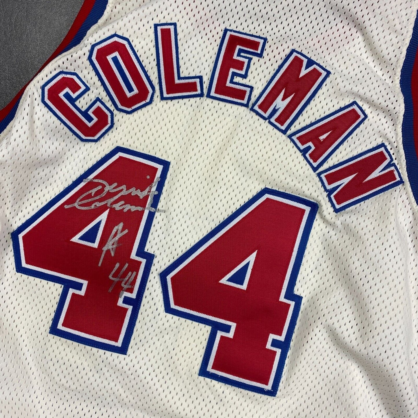 100% Authentic Derrick Coleman Vintage Champion 1991 Nets Signed Pro Cut Jersey