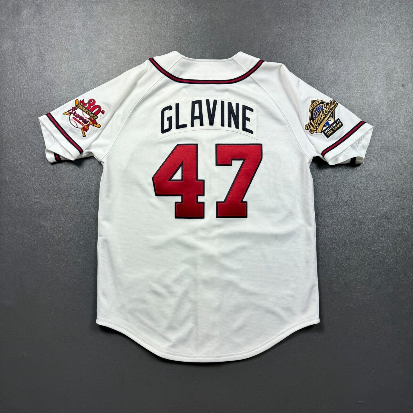 100% Authentic Tom Glavine Mitchell Ness 1995 World Series Braves Jersey 44 L