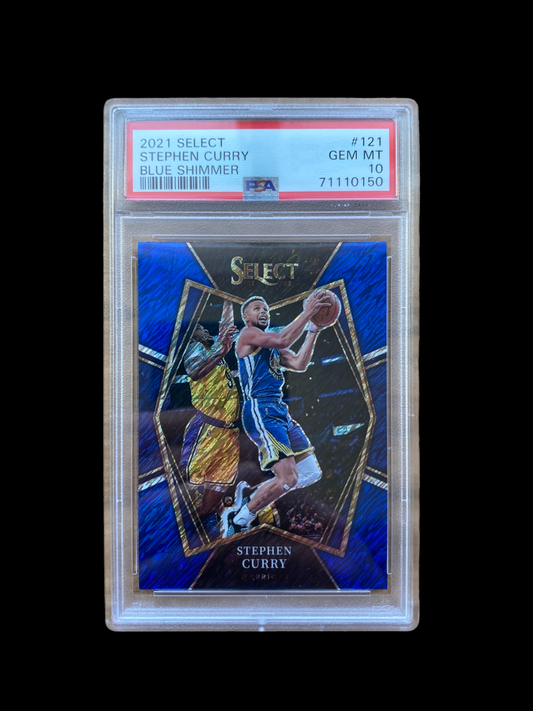 100% Authentic Stephen Curry 2021 Select Blue Shimmer #121 PSA 10 Gem Mt Card