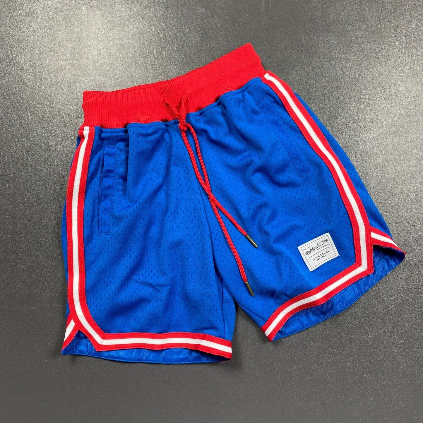 100% Authentic Mitchell & Ness Game Day Blue Red Shorts Size XS 76ers Colors