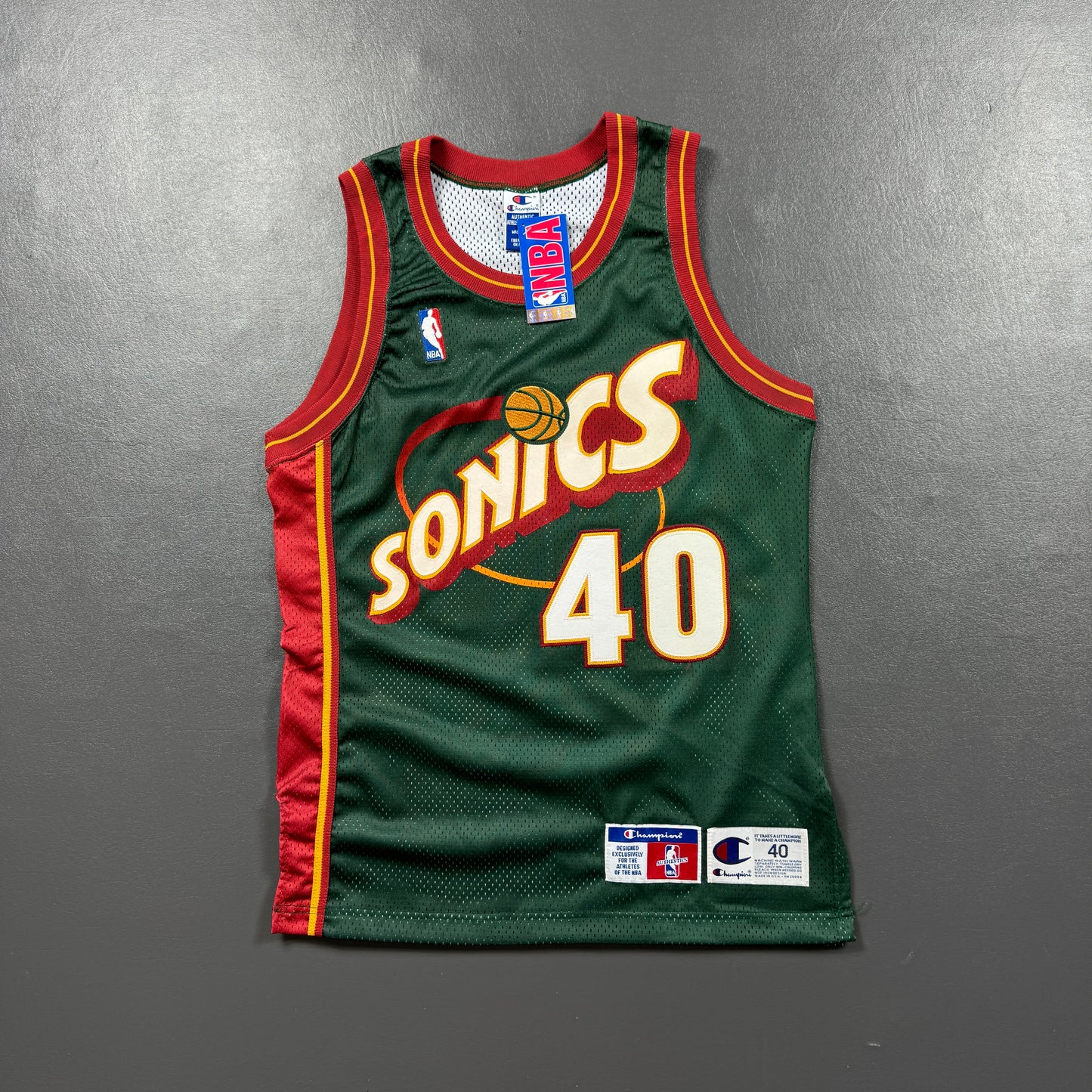 100% Authentic Shawn Kemp Vintage Champion Seattle Sonics Jersey Size 40 M Mens