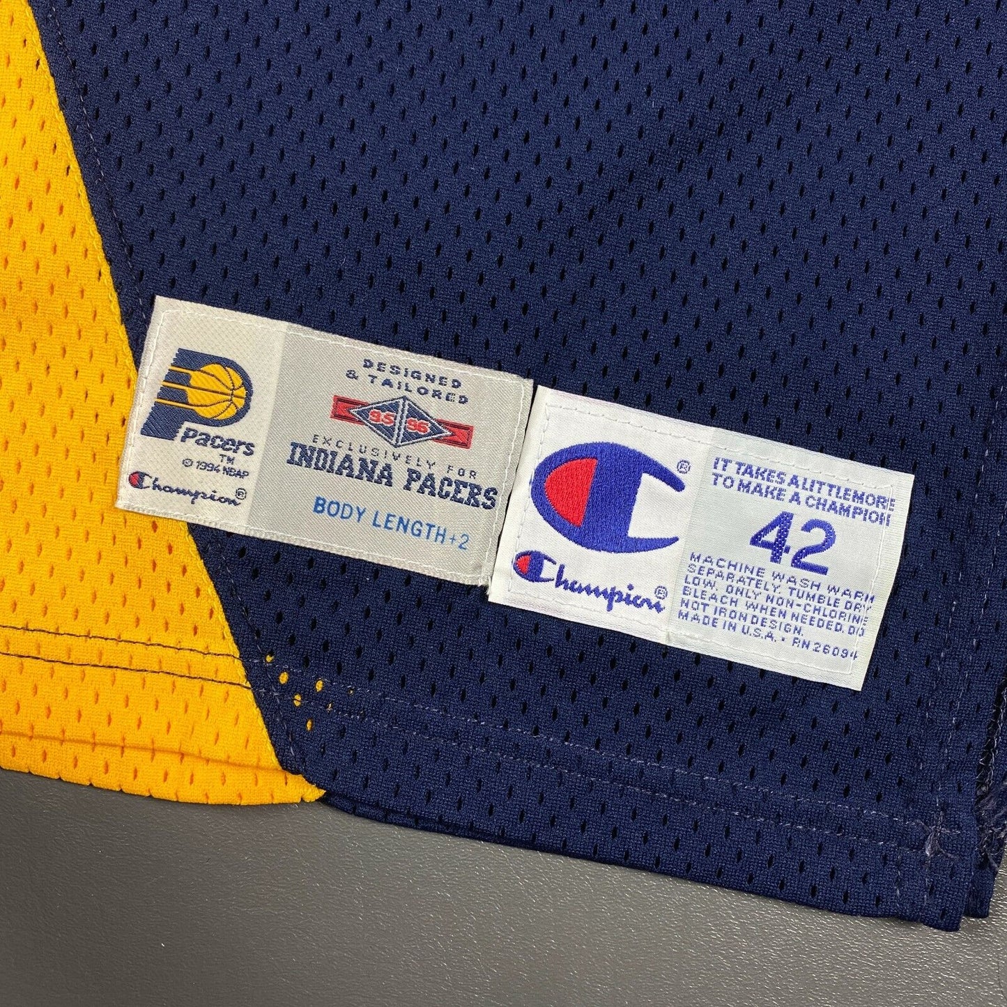 100% Authentic Reggie Miller Champion 95 96 Pacers Pro Cut Game Jersey 42+2"