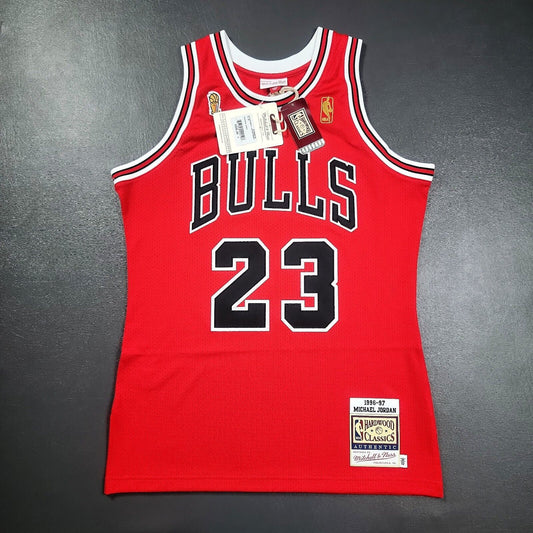 100% Authentic Michael Jordan Mitchell Ness 96 97 Flu Game Bulls Jersey 40 M Men